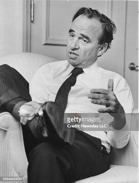 Rupert Murdoch, publisher of the New York Post, sits in his Manhattan office on October 4, 1978 during a interview with a reporter after settling a...