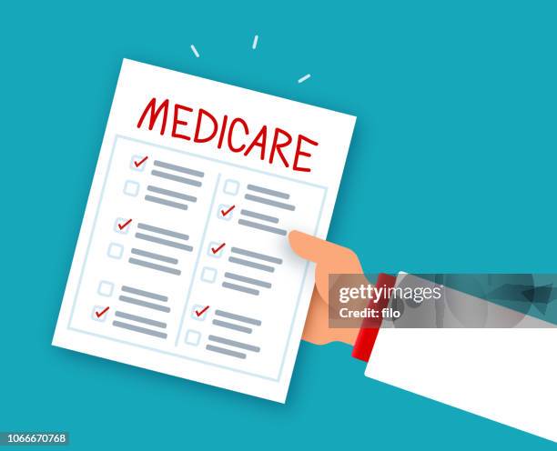 ilustraciones, imágenes clip art, dibujos animados e iconos de stock de médico de lista de historia de salud de medicare - visita