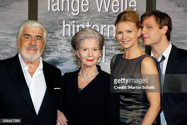 Mario Adorf, Christiane Hoerbiger, Veronica Ferres and Christoph Letkowski attend the 'Die Lange Welle Hinterm Kiel' Photocall at the Filmstadt Wien...