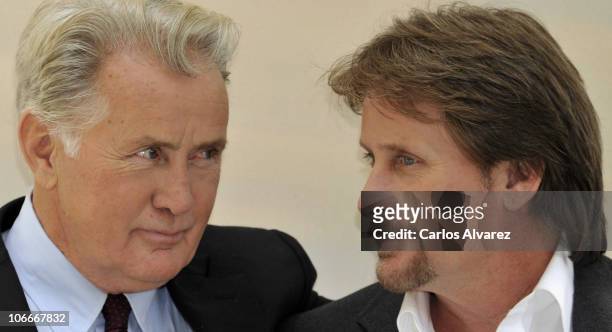 Actor Martin Sheen and director Emilio Estevez attend "The Way" photocall at the Ritz Hotel on November 10, 2010 in Madrid, Spain.