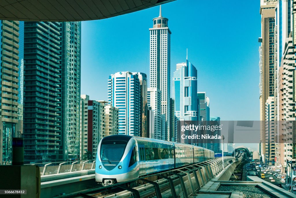Dubai Skyline with metro
