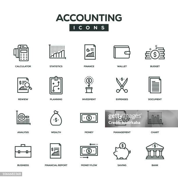 ilustrações, clipart, desenhos animados e ícones de conjunto de ícones de linha contabilidade - accountancy