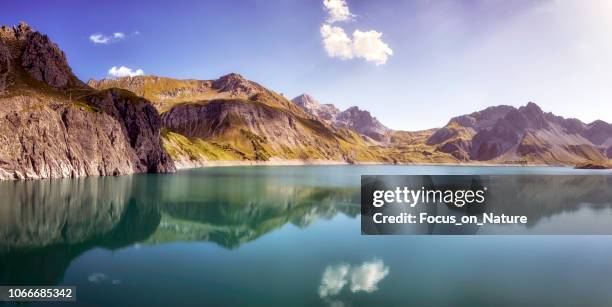 the mirror of the lunersee, ausrtia - vorarlberg stock pictures, royalty-free photos & images