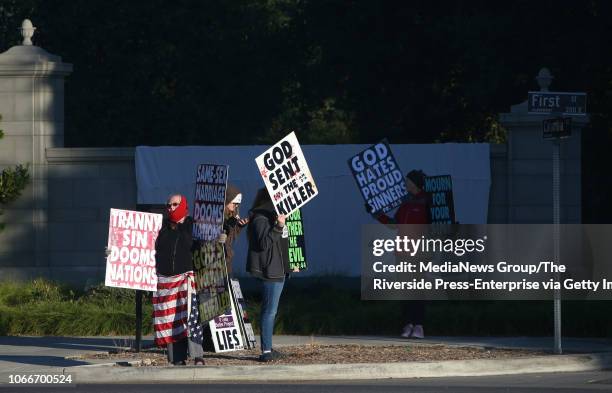 Members of Westboro Baptist Church picket and preach the gospel outside Pomona College in Claremont on Monday, November 12, 2018. The Pomona College...