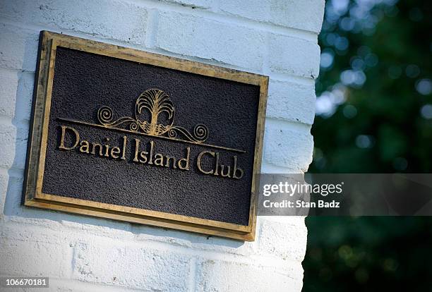 An entrance sign to the Daniel Island Club is seen during the third round of the Nationwide Tour Championship at Daniel Island Club on October 30,...