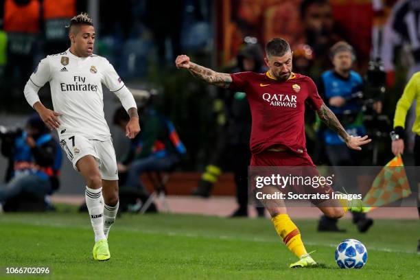 Mariano of real madrid aleksandar kolarov of as roma during the uefa champions league match Mariano of real madrid aleksandar kolarov of as roma during the uefa champions league match