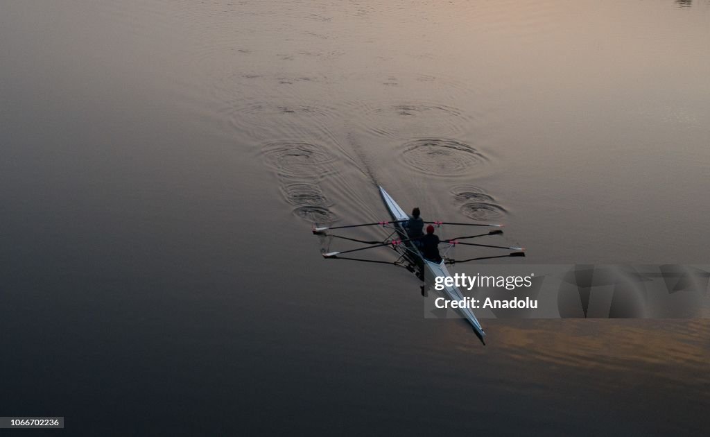 Canoeists train at Lake Eymir in Ankara