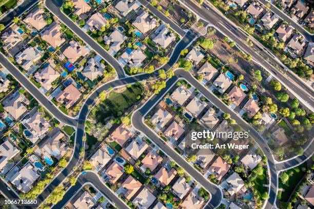 residential development aerial - overhead view of neighborhood stock pictures, royalty-free photos & images