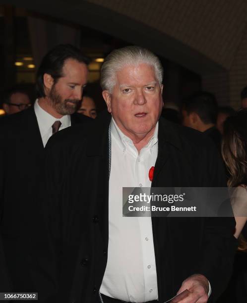 Brian Burke walks the red carpet prior to the 2018 induction ceremony at the Hockey Hall Of Fame on November 12, 2018 in Toronto, Ontario, Canada.