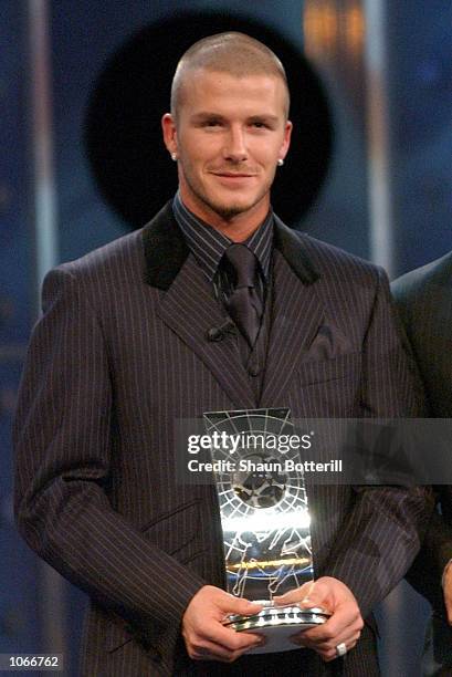 David Beckham of Manchester United with his second place award at the FIFA World Player of the Year Awards in Zurich, Switzerland. DIGITAL IMAGE...