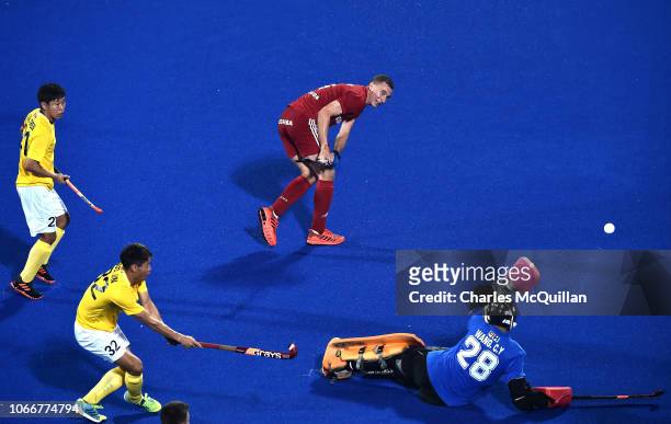 Harry Martin of England shoots during the FIH Men's Hockey World Cup Group B match between England and China at Kalinga Stadium on October 30, 2018...
