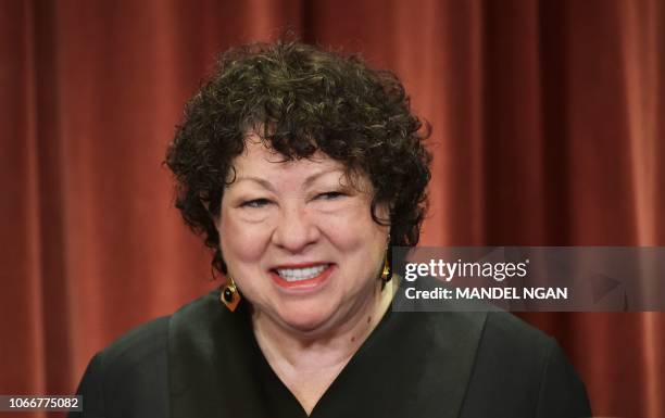 Associate Justice Sonia Sotomayor poses in the official group photo at the US Supreme Court in Washington, DC on November 30, 2018.