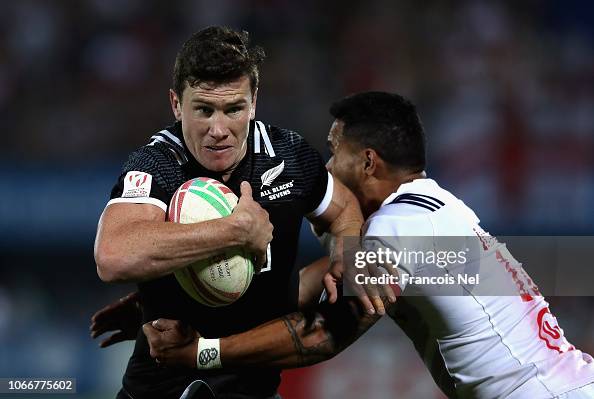 Sam Dickson Rugby Sam Dickson of New Zealand is tackled by Matai Leuta of United States ...