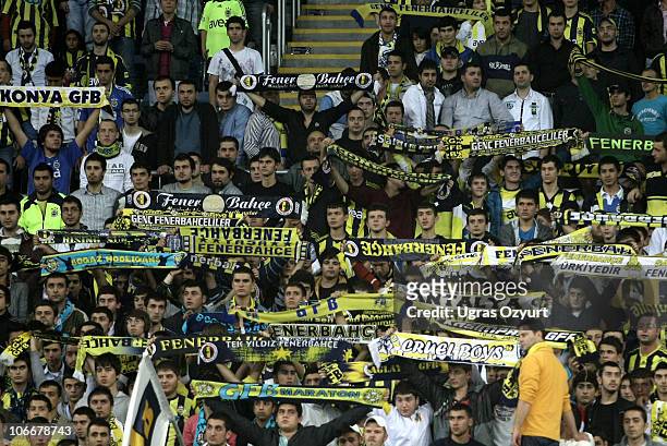 Fenerbahce Ulker Istanbul fan hold up flags during the Turkish Airlines Euroleague Day 4 game between Fenerbhace Ulker Istanbul and Montepaschi Siena...