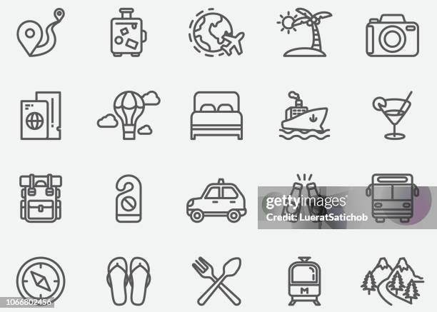 reiseliniensymbole - reiseziel stock-grafiken, -clipart, -cartoons und -symbole