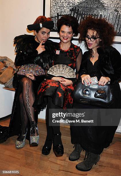 Paloma Faith, Lulu Guinness and Helena Bonham Carter attend the Lulu Guinness and Rob Ryan Fan Bag launch party at the Air Gallery on November 10,...