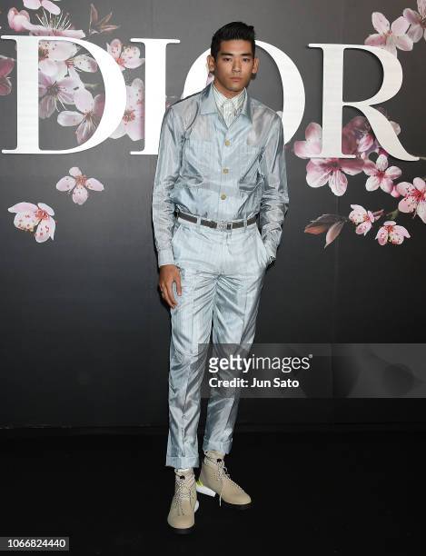Model UTA attends the photocall for Dior Pre-Fall 2019 Men's Collection at Telecom Center on November 30, 2018 in Tokyo, Japan.