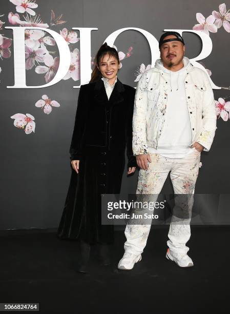 Artist MADSAKI and his wife attend the photocall for Dior Pre-Fall 2019 Men's Collection at Telecom Center on November 30, 2018 in Tokyo, Japan.