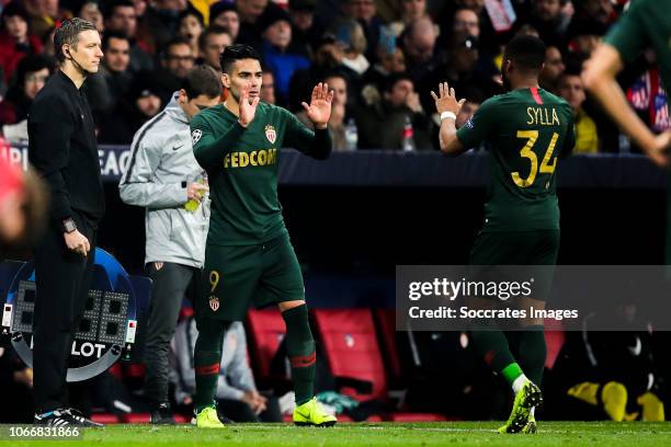 Radamel Falcao of AS Monaco, Moussa Sylla of AS Monaco during the UEFA Champions League match between Atletico Madrid v AS Monaco at the Estadio...