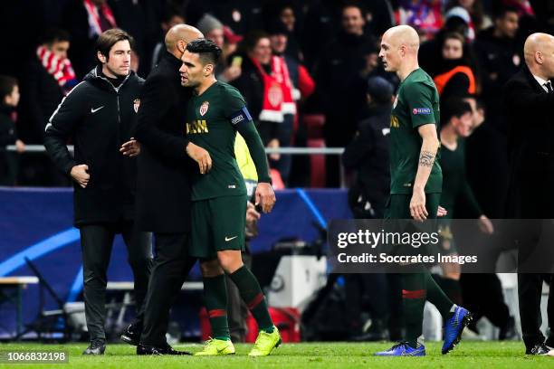 Coach Thierry Henry of AS Monaco, Radamel Falcao of AS Monaco, Andrea Raggi of AS Monaco during the UEFA Champions League match between Atletico...