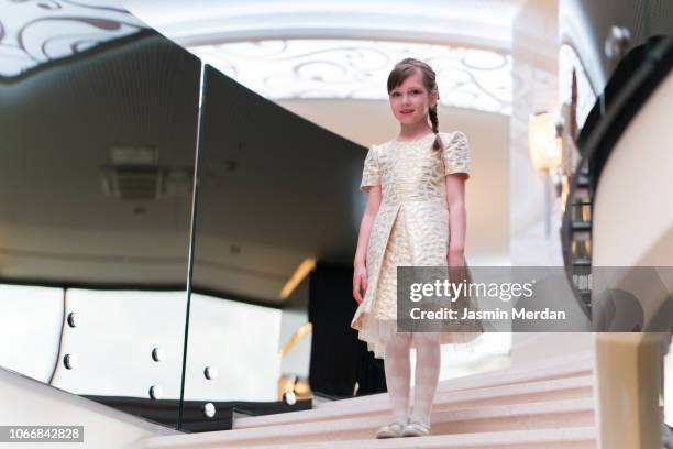 beautiful little girl in white dress - wedding hair stock pictures, royalty-free photos & images