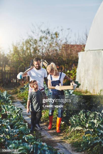 有機農場での家族生活 - couple farm ストックフォトと画像