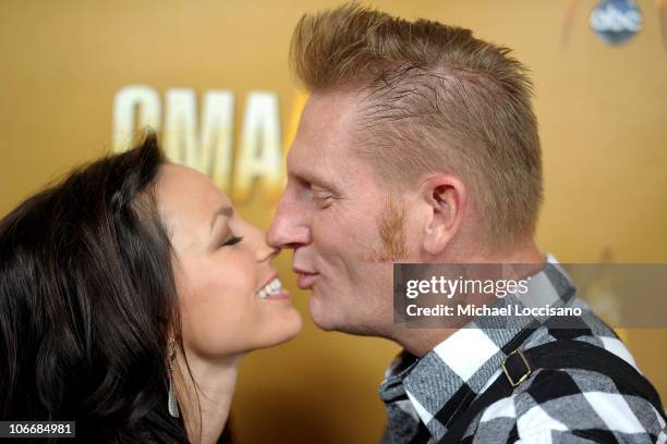 Rory Lee Feek and Joey Martin Feek of Joey + Rory attend the 44th Annual CMA Awards at the Bridgestone Arena on November 10, 2010 in Nashville,...