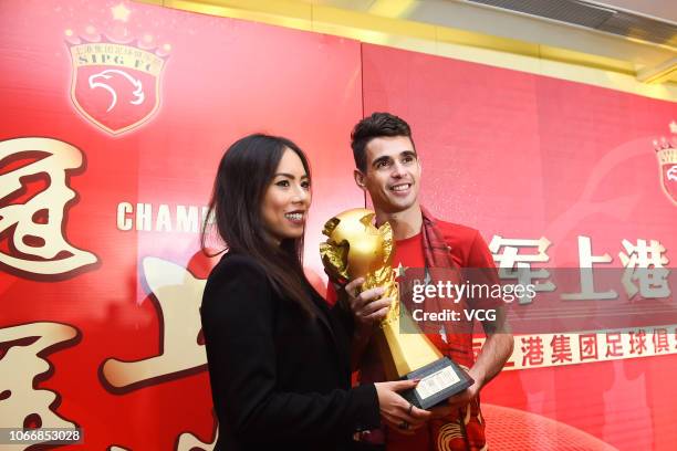 Oscar of Shanghai SIPG takes part in the celebration party as Shanghai SIPG was crowned Chinese Super League champion on November 12, 2018 in...