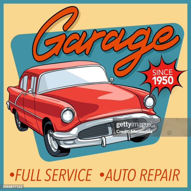 stockillustraties, clipart, cartoons en iconen met oldtimers vector - klassieke auto