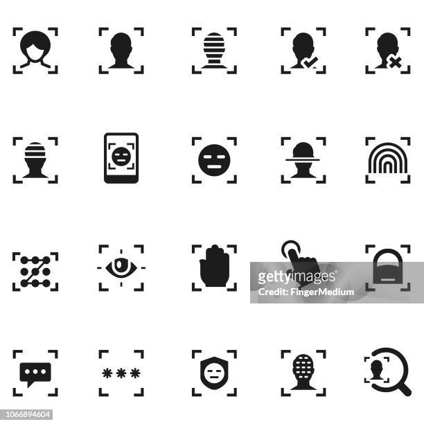 stockillustraties, clipart, cartoons en iconen met biometrische scanning pictogrammen - biometrie