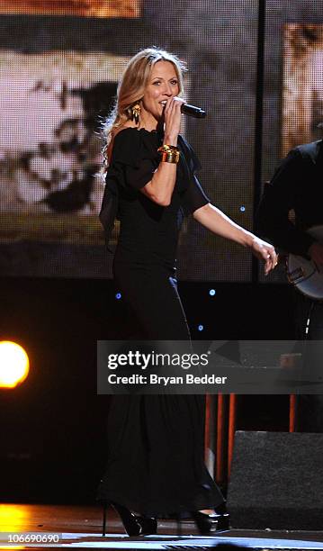 Musician Sheryl Crow performs onstage at the 44th Annual CMA Awards at the Bridgestone Arena on November 10, 2010 in Nashville, Tennessee.