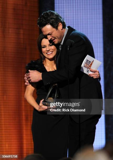 Martina McBride presents award for Male Vocalist of the Year to Blake Shelton at the 44th Annual CMA Awards at the Bridgestone Arena on November 10,...