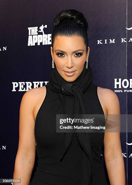 Personality Kim Kardashian attends the celebration of Perfumania and Kim Kardashian�s appearance on NBC�s "The Apprentice" at the Provocateur at The...