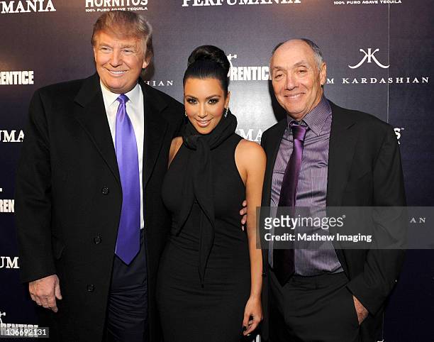 Personality Donald Trump, Kim Kardashian and Perfumania Chairman of the Board Stephen Nussdorf attend the celebration of Perfumania and Kim...