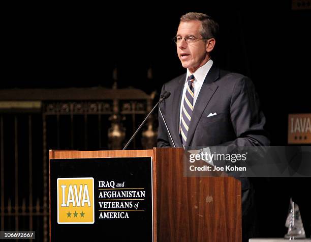 Anchor and Managing Editor, NBC Nightly News, Brian Williams speaks at the Iraq and Afghanistan Veterans of America Annual Heroes Gala at Gotham Hall...