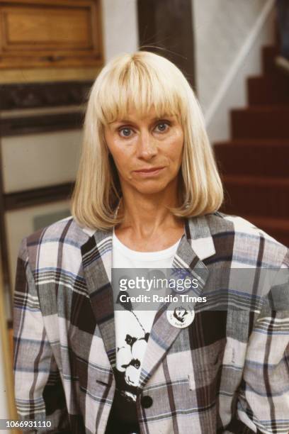 Actress Rita Tushingham pictured on set during filming for the BBC television sitcom 'Bread', August 21st 1988.