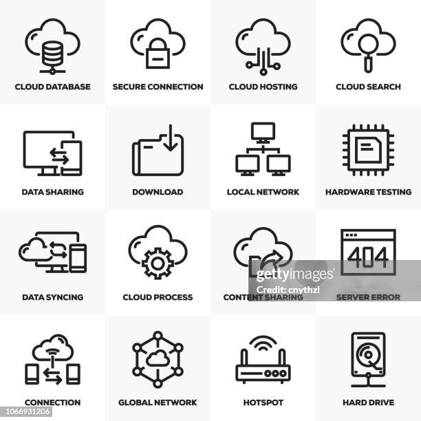 illustrations, cliparts, dessins animés et icônes de cloud data technology ligne icons set - transfert