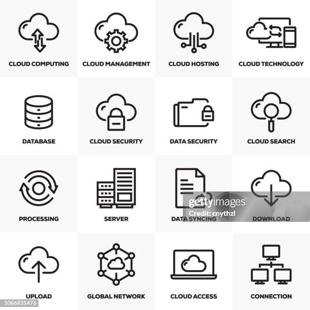 cloud-hosting linie icons set - security system stock-grafiken, -clipart, -cartoons und -symbole