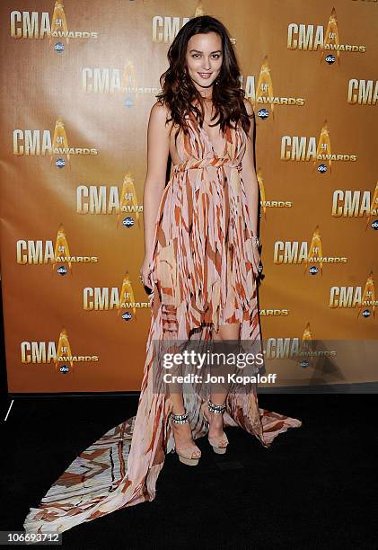 Actress Leighton Meester arrives at the 44th Annual CMA Awards at the Bridgestone Arena on November 10, 2010 in Nashville, Tennessee.