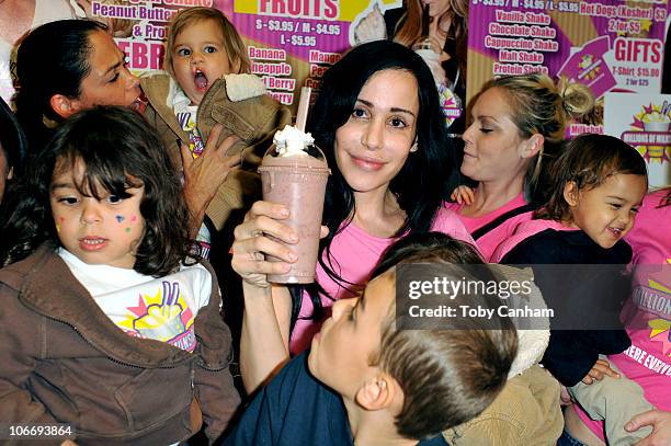 Octomum Nadya Suleman and her large family plus helpers launch their signature Milkshake at 'Millions of Milkshakes' on November 10, 2010 in West...