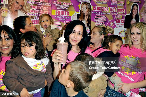 Octomum Nadya Suleman and her large family plus helpers launch their signature Milkshake at 'Millions of Milkshakes' on November 10, 2010 in West...