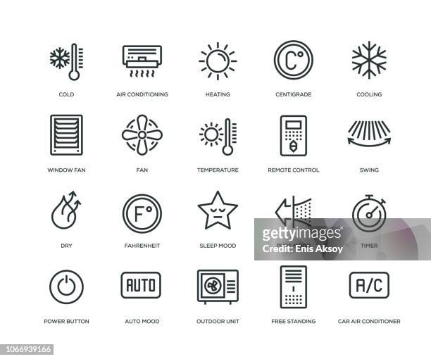 illustrazioni stock, clip art, cartoni animati e icone di tendenza di icone dell'aria condizionata - serie line - calore concetto