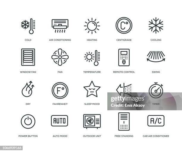 stockillustraties, clipart, cartoons en iconen met air conditioning icons - line serie - bevroren