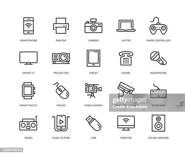 ilustrações, clipart, desenhos animados e ícones de tecnologia e dispositivos ícones - linha série - rádio eletrônico de áudio