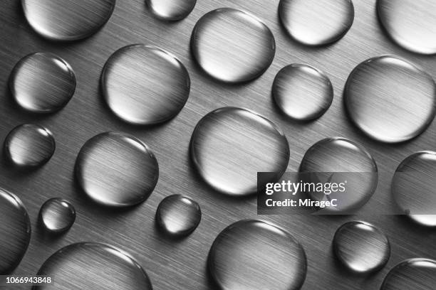 waterdrops on brushed metal - water repellent stock pictures, royalty-free photos & images