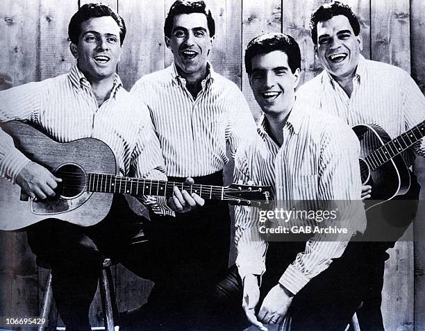 The Four Seasons pose for a group portrait, Tommy DeVito, Frankie Valli, Bob Gaudio and Nick Massi, circa 1964 in the United States.