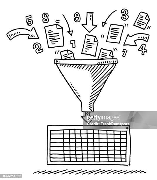 data funnel sorting spreadsheet drawing - drawing activity stock illustrations