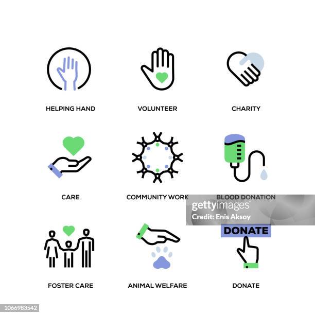 charity and donation line icon set - social services stock illustrations