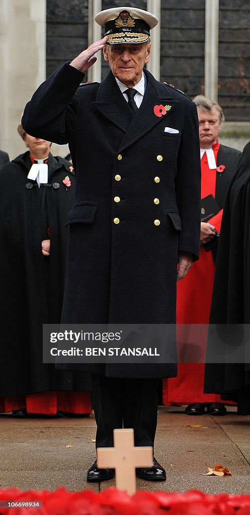 Britain's Prince Philip salutes after la