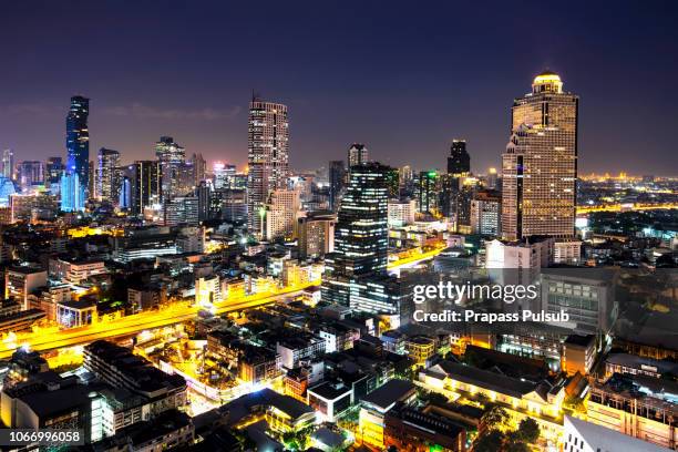 cityscape night view in the business district. at twilight - madrid financial district stock pictures, royalty-free photos & images